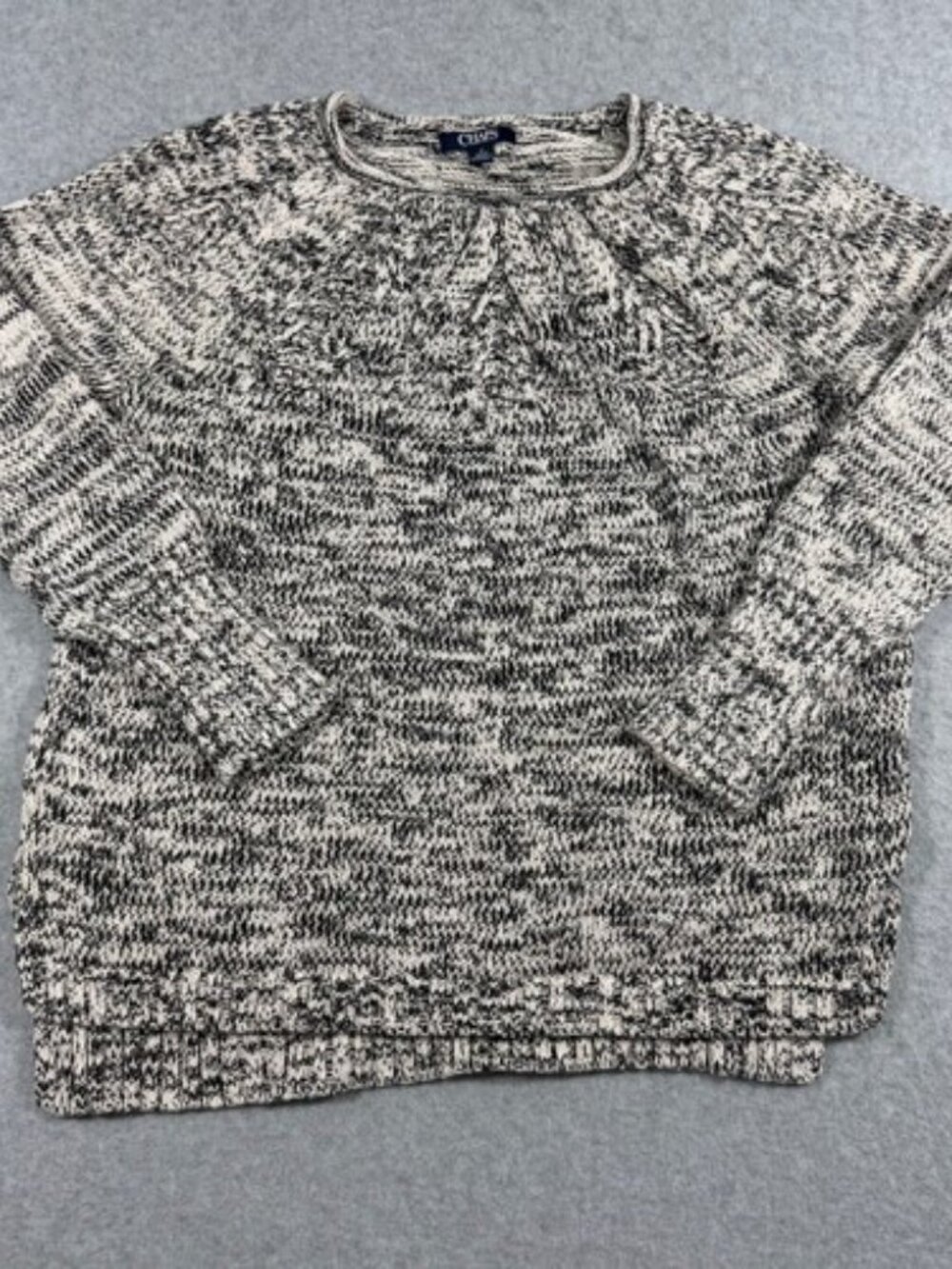 Chaps Cable Knit Marled Crewneck Sweater Gray White M